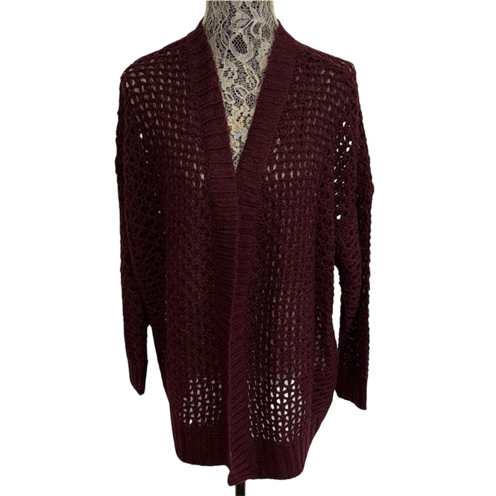 American Eagle Women’s M Dark Red Open Knit Cardigan Sweater Long Sleeve NWT